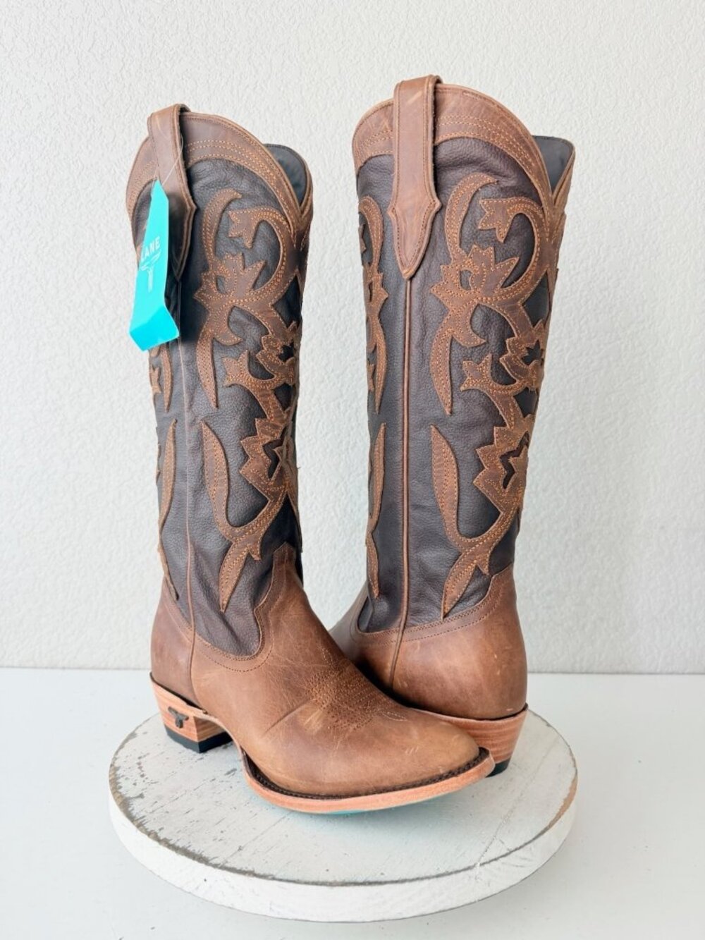 Lane JENESIS Knee High Cognac Brown Cowboy Boots Womens 7.5 Western Cowgirl Tall